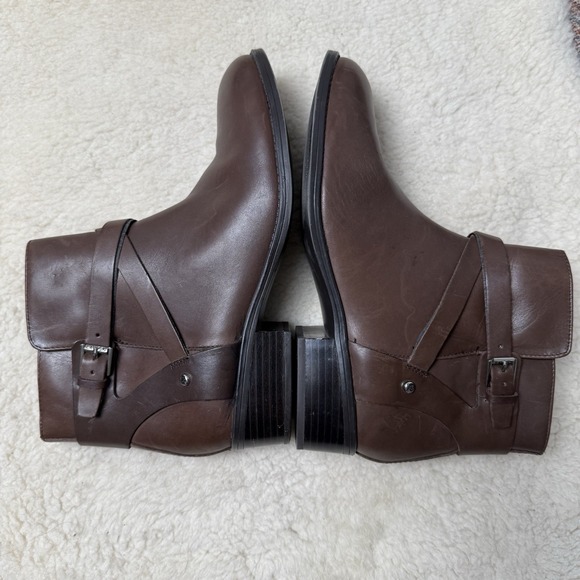 Lauren Ralph Lauren Marsha Ankle Boots Brown Sz 8.5B Leather Cross Strap Buckle - Picture 4 of 11